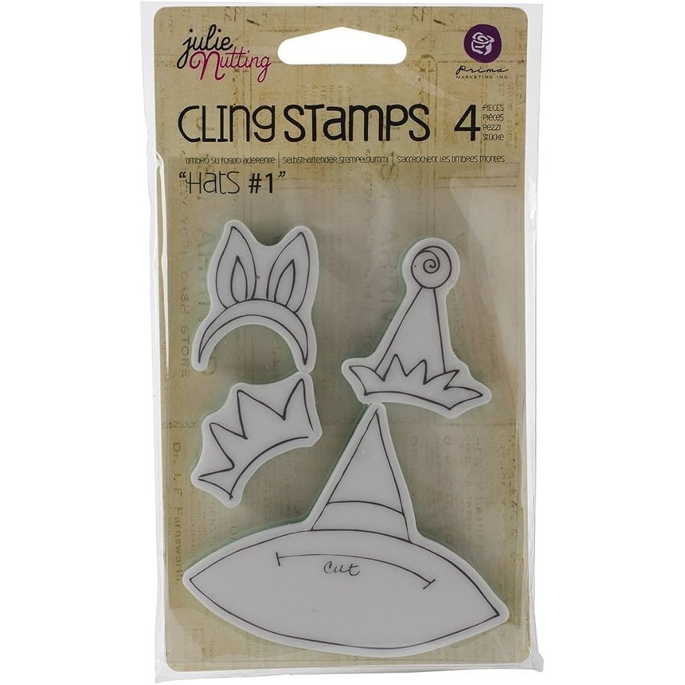Julie Nutting Prima Marketing Hats #1 Cling Stamps 910822 4pc Set New